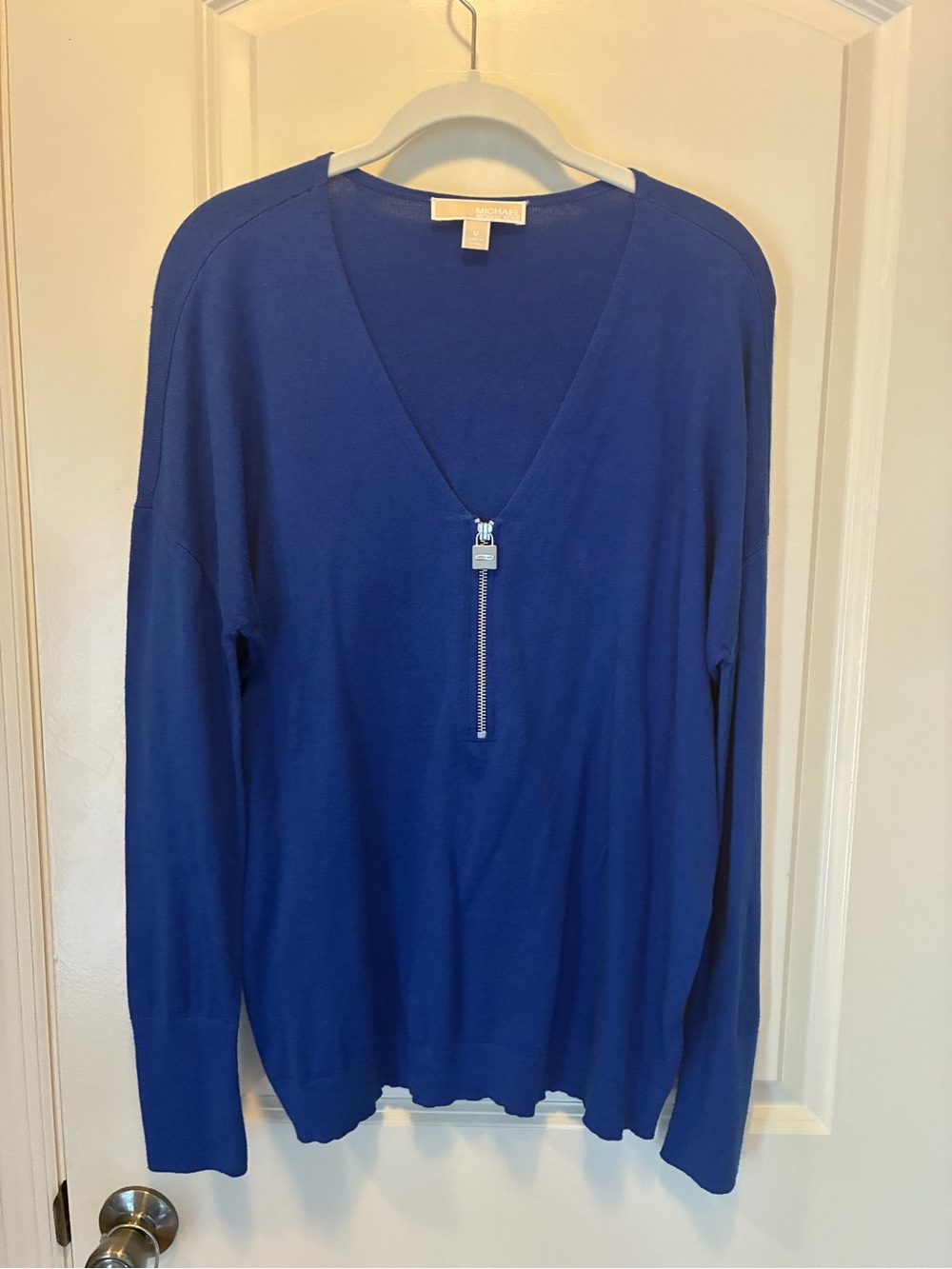 MICHAEL Michael Kors  V-Neck Zip Pullover - Blue